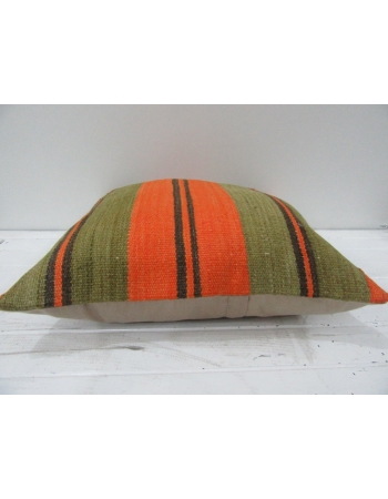 Vintage Orange and Green Striped Decorative Turkish Kilim Pillow Cover