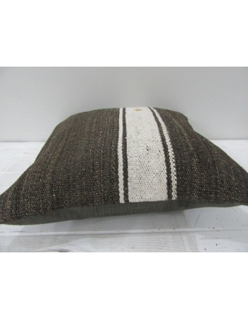 Vintage White Striped Brown Turkish Kilim Pillow cover