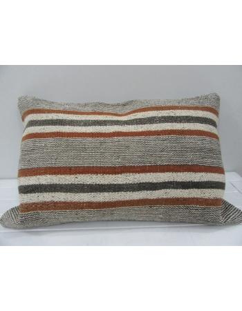 Vintage Handmade White and Orange Striped Kilim Cushion Cover