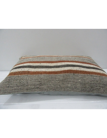 Vintage Handmade White and Orange Striped Kilim Cushion Cover