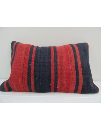 Vintage Handmade Navy Blue and Red Striped Kilim Cushion Cover