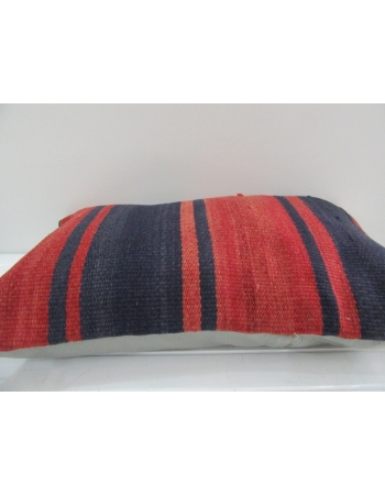 Vintage Handmade Navy Blue and Red Striped Kilim Cushion Cover