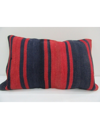 Vintage Handmade Navy Blue and Red Striped Kilim Cushion Cover