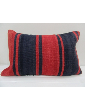 Vintage Handmade Navy Blue and Red Striped Kilim Cushion Cover