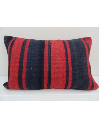 Vintage Handmade Navy Blue and Red Striped Kilim Cushion Cover