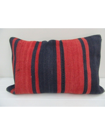 Vintage Handmade Navy Blue and Red Striped Kilim Cushion Cover