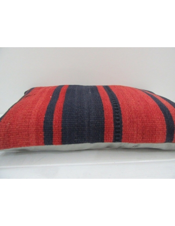 Vintage Handmade Navy Blue and Red Striped Kilim Cushion Cover