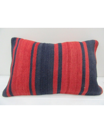 Vintage Handmade Navy Blue and Red Striped Kilim Cushion Cover