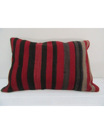 Vintage Handmade Black and Red Striped Kilim Cushion Cover
