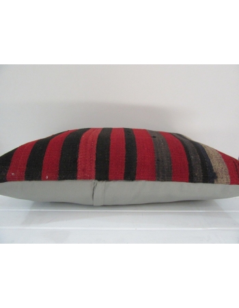 Vintage Handmade Black and Red Striped Kilim Cushion Cover
