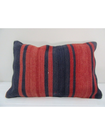 Vintage Handmade Navy Blue and Red Striped Kilim Cushion Cover