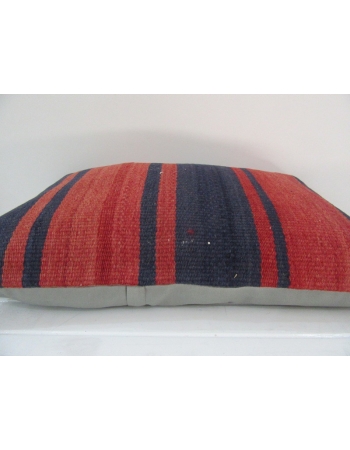 Vintage Handmade Navy Blue and Red Striped Kilim Cushion Cover