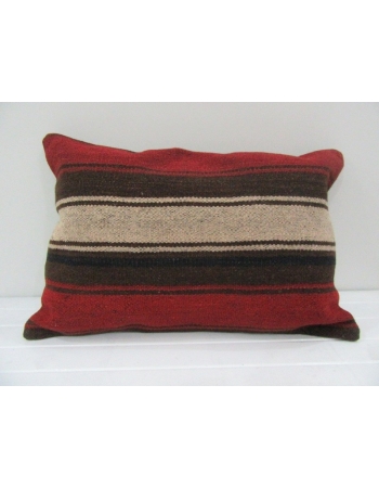 Vintage Handmade Beige and Brown Striped Red Kilim Cushion Cover