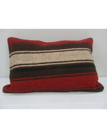 Vintage Handmade Beige and Brown Striped Red Kilim Cushion Cover