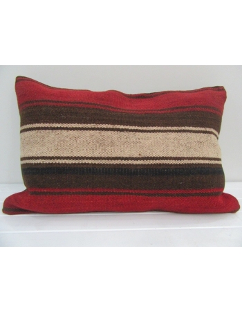 Vintage Handmade Beige and Brown Striped Red Kilim Cushion Cover