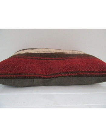 Vintage Handmade Beige and Brown Striped Red Kilim Cushion Cover