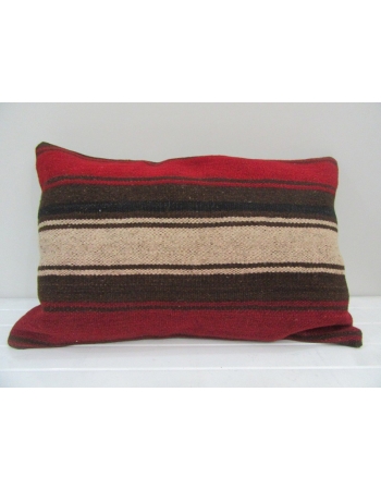 Vintage Handmade Beige and Brown Striped Red Kilim Cushion Cover