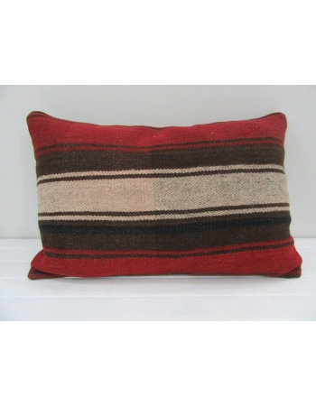 Vintage Handmade Beige and Brown Striped Red Kilim Cushion Cover