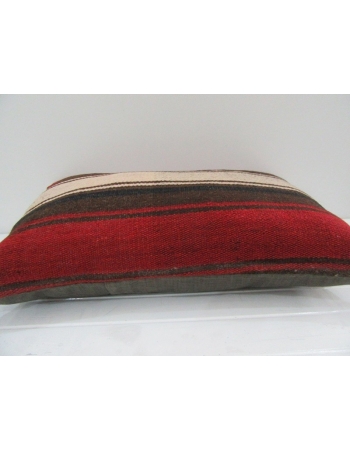 Vintage Handmade Beige and Brown Striped Red Kilim Cushion Cover