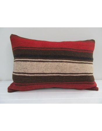 Vintage Handmade Beige and Brown Striped Red Kilim Cushion Cover