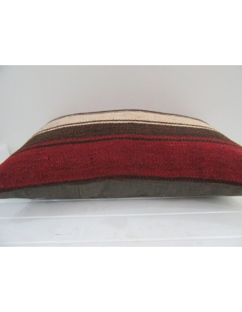 Vintage Handmade Beige and Brown Striped Red Kilim Cushion Cover