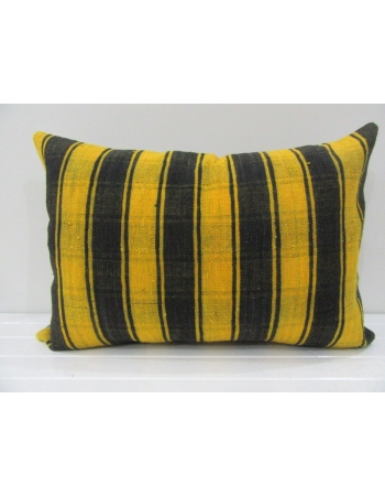 Vintage Handmade Black and Yellow Striped Kilim Cushion Cover