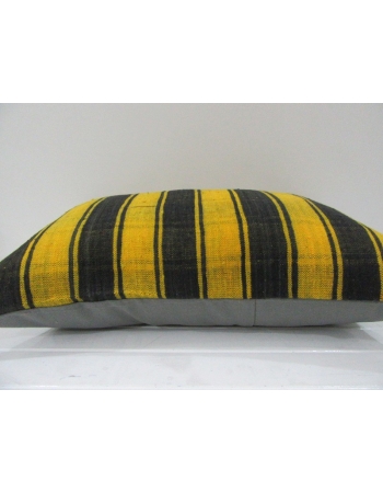 Vintage Handmade Black and Yellow Striped Kilim Cushion Cover