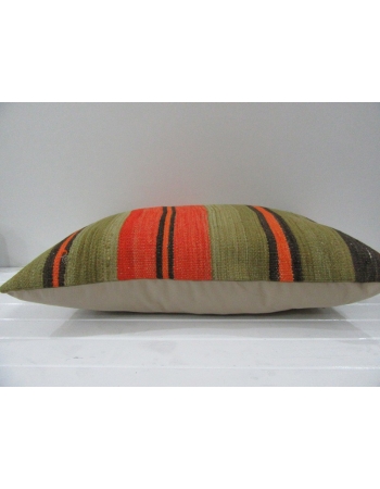 Vintage Handmade Orange and Green Striped Kilim Cushion Cover