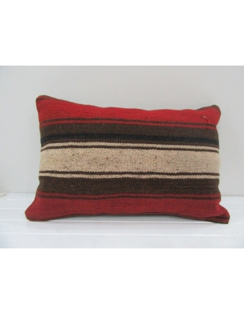 Vintage Handmade Beige and Brown Striped Red Kilim Cushion Cover