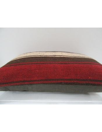 Vintage Handmade Beige and Brown Striped Red Kilim Cushion Cover