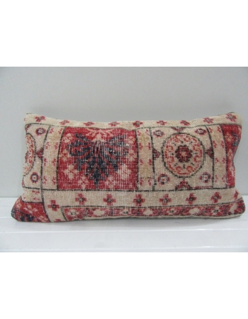 Vintage Handmade Ivory and Red Turkish Pillow Cover