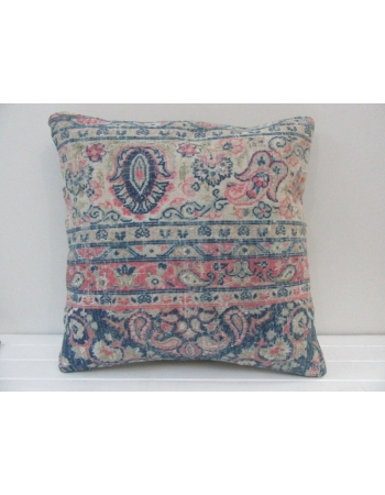 Handknotted Decorative Pink and Blue Turkish Pillow Cover