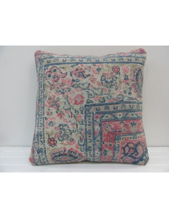 Handknotted Decorative Pink and Blue Turkish Pillow Cover