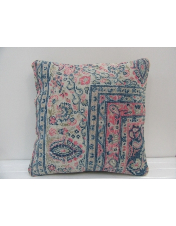 Handknotted Decorative Pink and Blue Turkish Pillow Cover