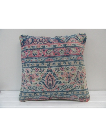 Handknotted Decorative Pink and Blue Turkish Pillow Cover