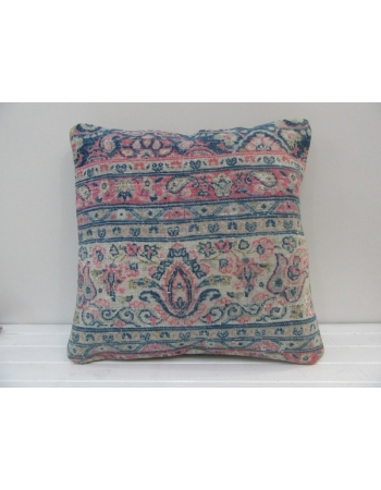 Handknotted Decorative Pink and Blue Turkish Pillow Cover