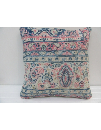 Handknotted Decorative Pink and Blue Turkish Pillow Cover