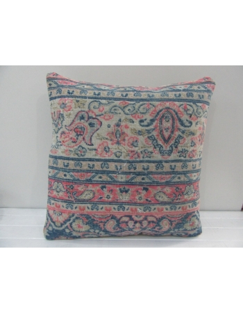 Handknotted Decorative Pink and Blue Turkish Pillow Cover