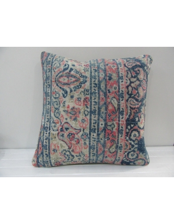 Handknotted Decorative Pink and Blue Turkish Pillow Cover