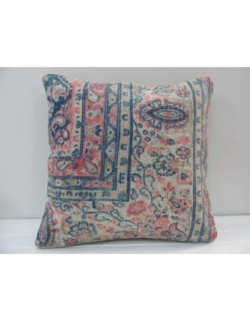 Handknotted Decorative Pink and Blue Turkish Pillow Cover