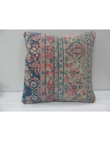 Handknotted Decorative Pink and Blue Turkish Pillow Cover