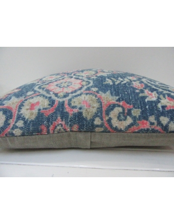 Handknotted Decorative Navy Blue and Coral Turkish Pillow Cover