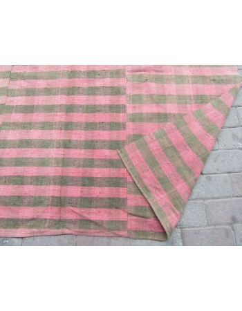 Khaki & Pink Vintage Kilim Textile - 5`5