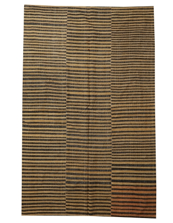 Black & Mustard Striped Kilim Textiles - 5`9" x 9`0"