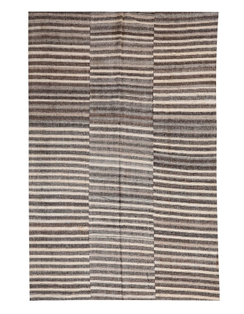 Brown & Ivory Striped Kilim Textiles - 6`6" x 9`11"