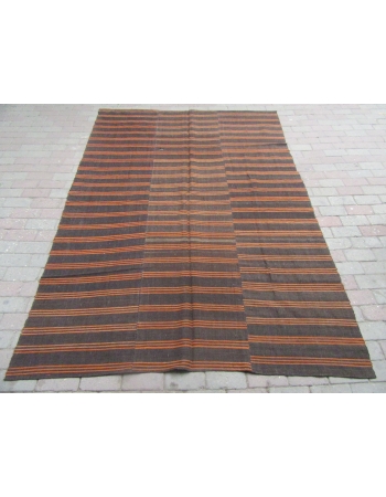 Brown & Orange Striped Kilim Textile - 5`11" x 8`4"