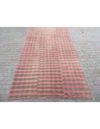 Khaki & Pink Vintage Kilim Textile - 5`5" x 9`3"