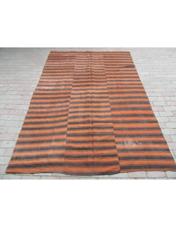 Orange & Black Vintage Kilim Textile - 6`2" x 8`10"