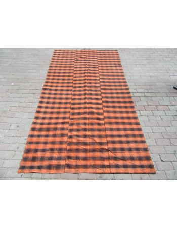 Orange & Brown Vintage Kilim Textile - 5`1" x 9`5"