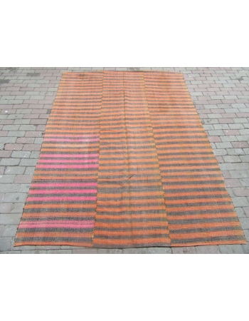 Orange & Brown Vintage Kilim Textile - 6`4" x 8`8"